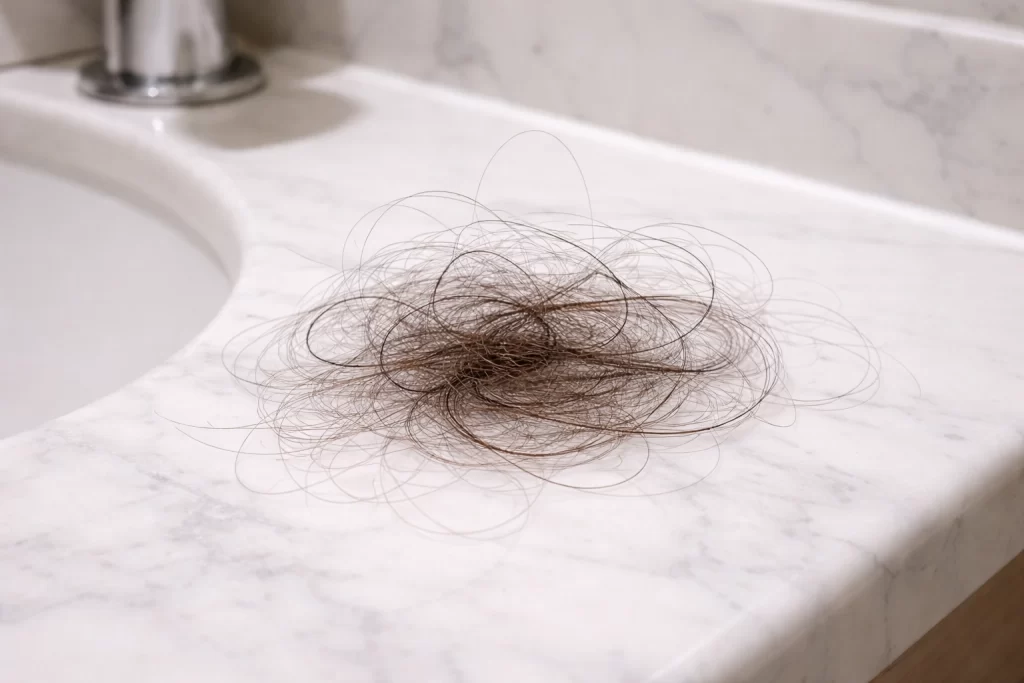 Mechón de pelo en el baño
